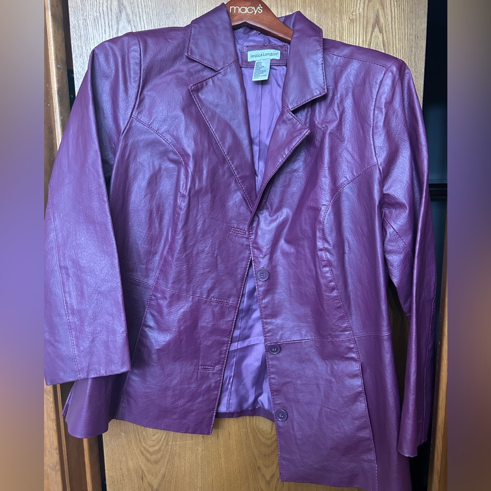 Jessica London Purple Leather Jacket Classic Blazer Style